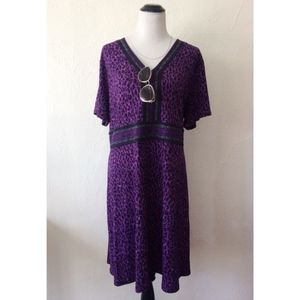 MICHAEL KORS PLUS SIZE purple leopard v-neck dress